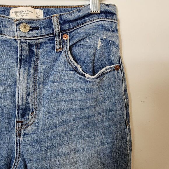 Abercrombie & Fitch Ultra High Rise Ankle Straight Jeans Distressed SZ 27 Short - Picture 6 of 11